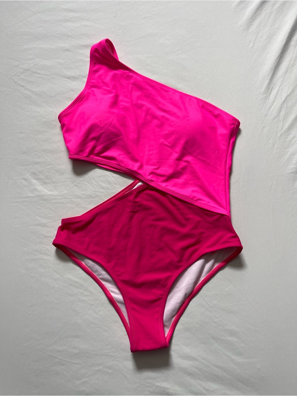 One-Shoulder Two-Tone Pink One-Piece Swimsuit with Cut Out.